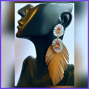 π· π Noir Palm Leaf Jeweled Gold Earrings